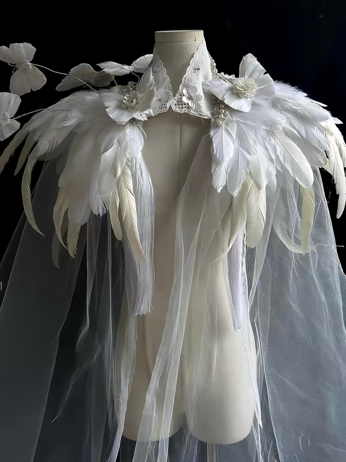 White Feather Shoulder Pagan Ritual Cape Cape variant_title - EclipseAdorn