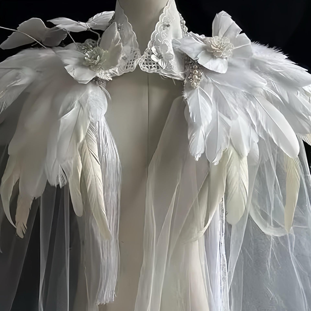 White Feather Shoulder Pagan Ritual Cape Cape variant_title - EclipseAdorn