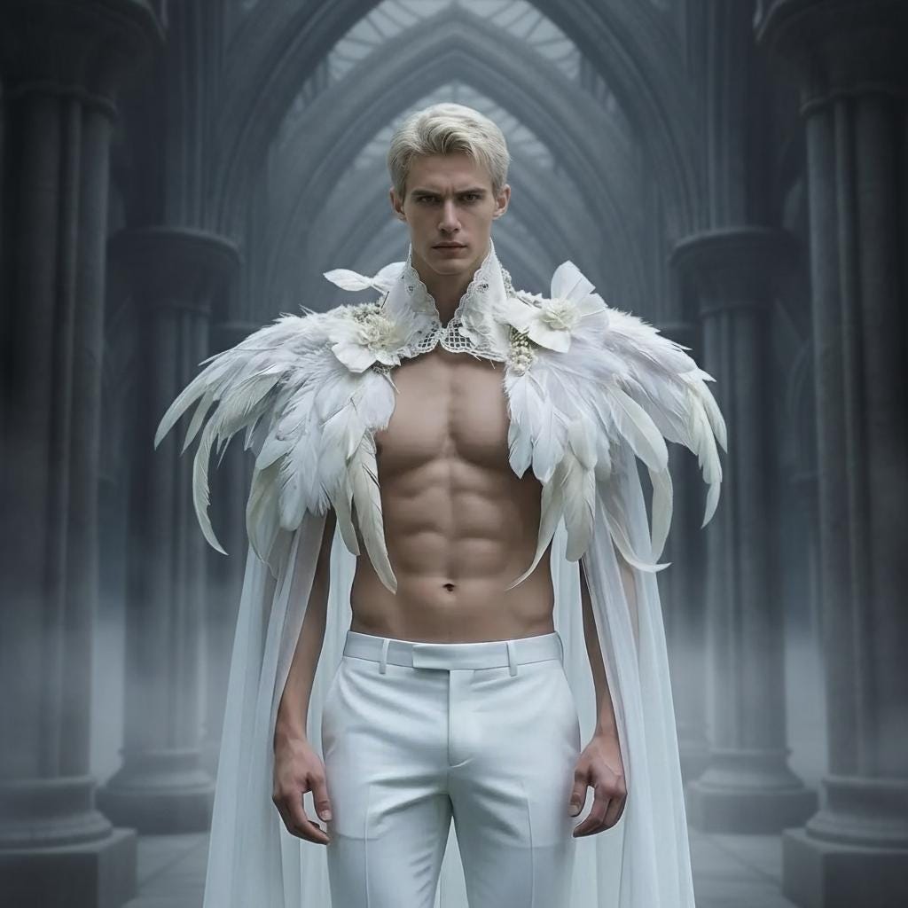 White Feather Shoulder Pagan Ritual Cape Cape variant_title - EclipseAdorn