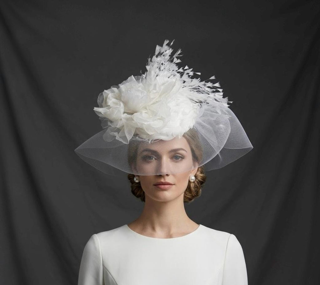 White Floral Fascinator Fascinator variant_title - EclipseAdorn