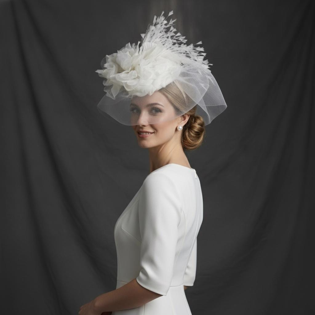 White Floral Fascinator Fascinator variant_title - EclipseAdorn