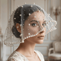 White Pearl Birdcage Veil - EclipseAdorn