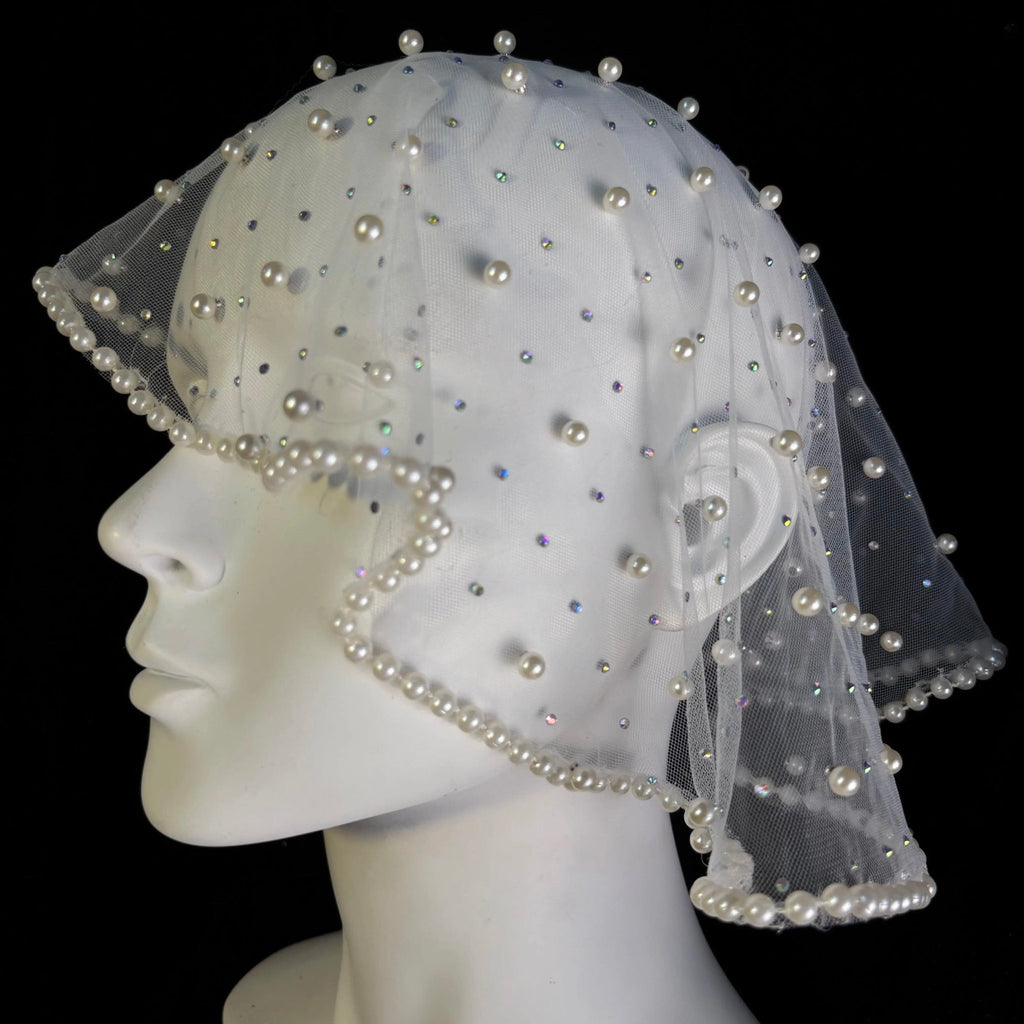 White Pearl Birdcage Veil - EclipseAdorn