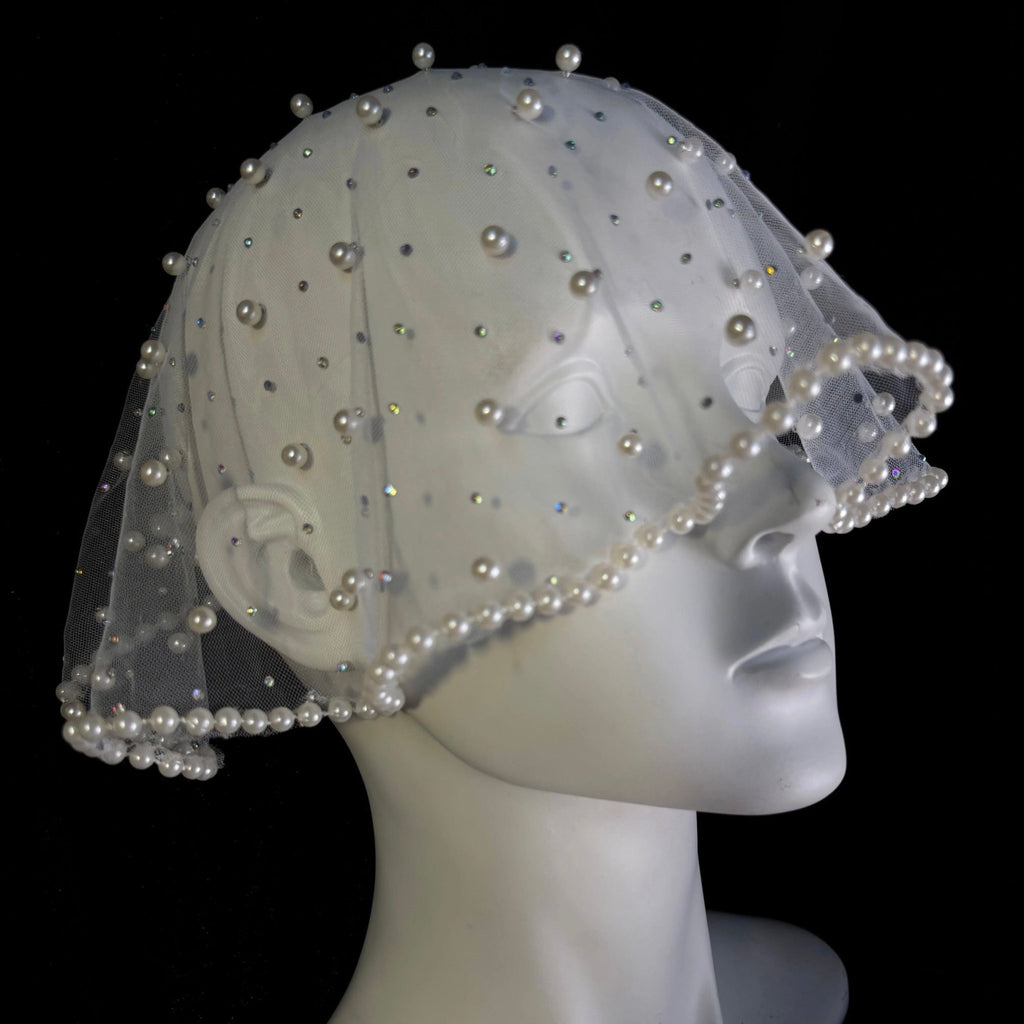 White Pearl Birdcage Veil - EclipseAdorn