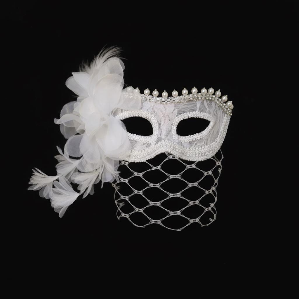 White Vintage Floral Masquerade Mask Masquerade Mask variant_title - EclipseAdorn