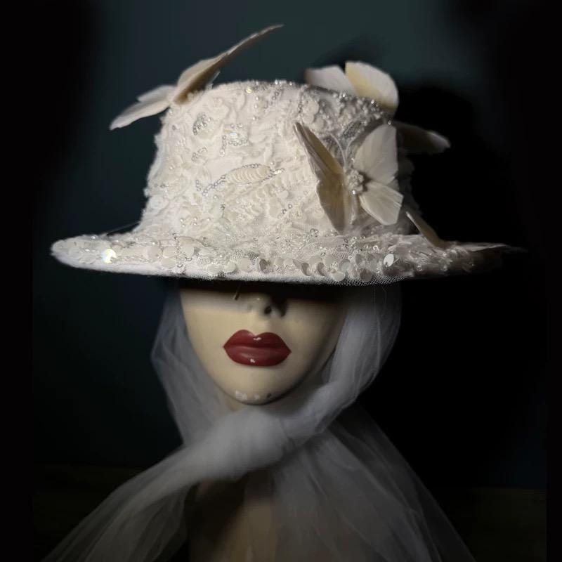 White Vintage Lace Pillbox Hat Pillbox Hat variant_title - EclipseAdorn
